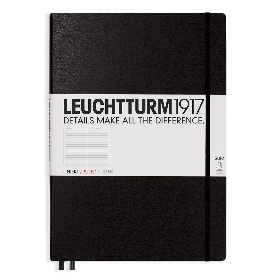 Valokuva tuotteesta Muistikirja A4+ Leuchtturm1917 Slim Hard Black ruled, kovakantinen viivallinen, kuuluu tuoteryhmään Muistikirjat.