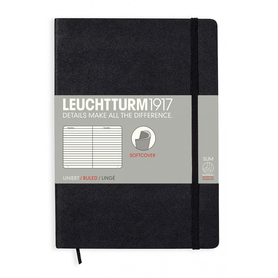 Valokuva tuotteesta Muistikirja A5/121 sivua Leuchtturm1917 Ruled Soft Black, viivallinen, kuuluu tuoteryhmään Muistikirjat.