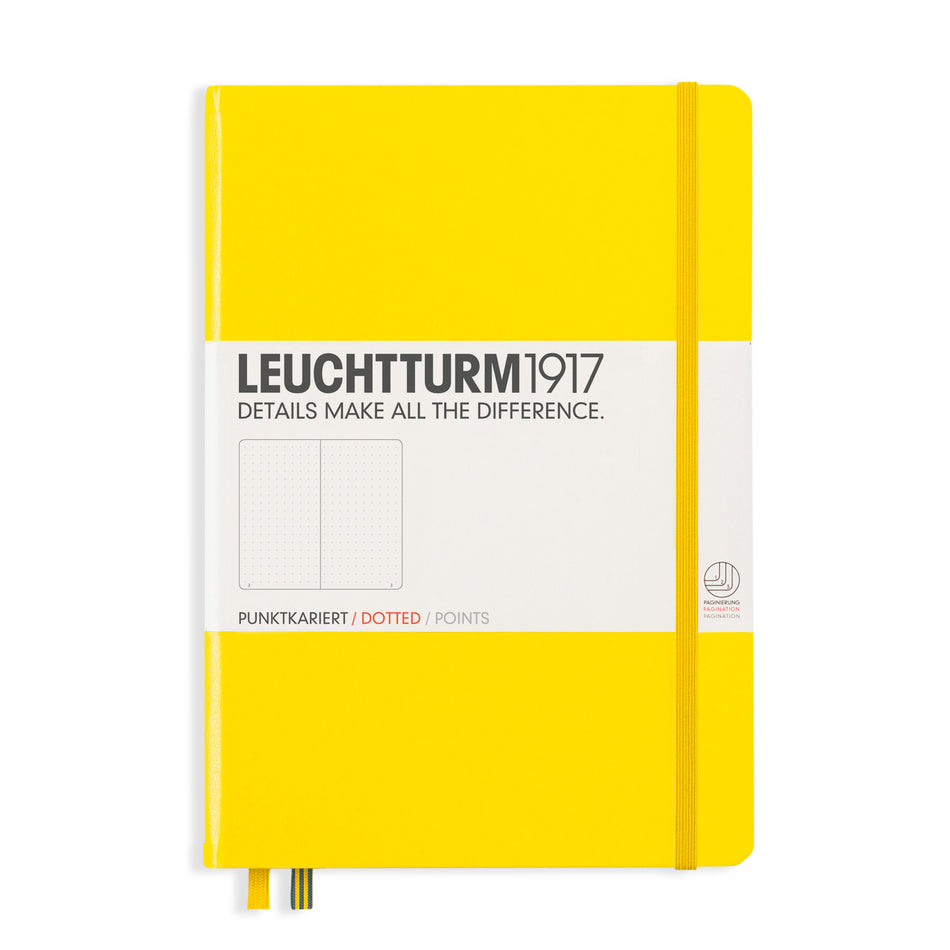 Valokuva tuotteesta Muistikirja A5 Leuchtturm1917 Hard Lemon dotted, kovakantinen pistesivut, kuuluu tuoteryhmään Muistikirjat.