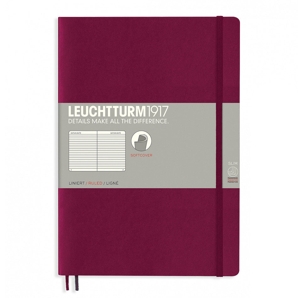 Valokuva tuotteesta Muistikirja B5 Leuchtturm1917 Soft Port Red ruled, pehmäkantinen viivallinen, kuuluu tuoteryhmään Muistikirjat.