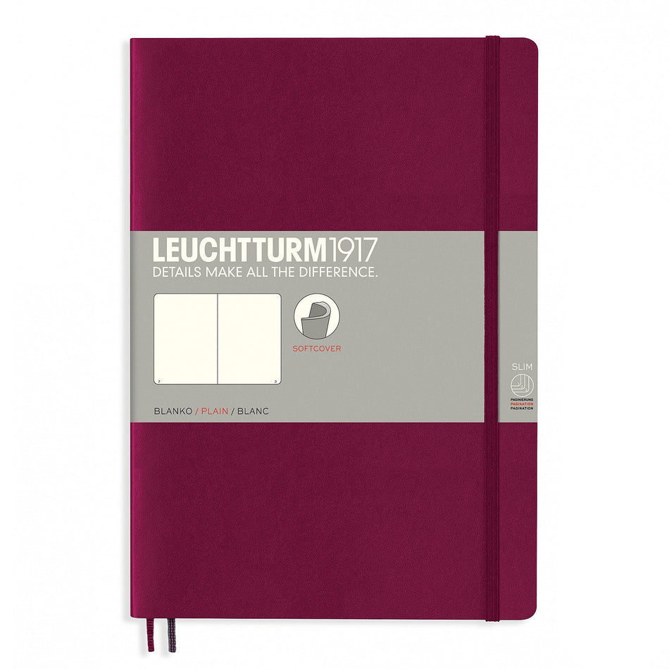Valokuva tuotteesta Muistikirja B5 Leuchtturm1917 Soft Port Red plain, pehmeäkantinen blanco, kuuluu tuoteryhmään Muistikirjat.