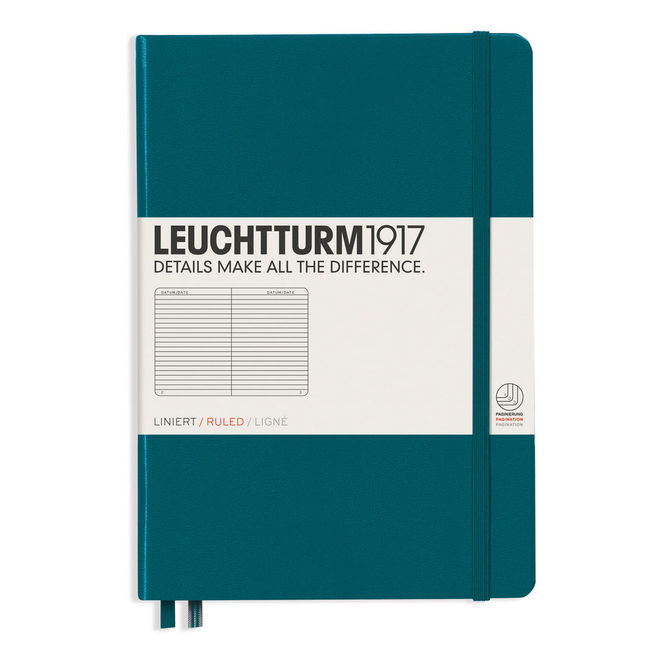 Valokuva tuotteesta Muistikirja A5 Leuchtturm1917 Hard Pacific Green ruled, kovakantinen viivallinen, kuuluu tuoteryhmään Muistikirjat.