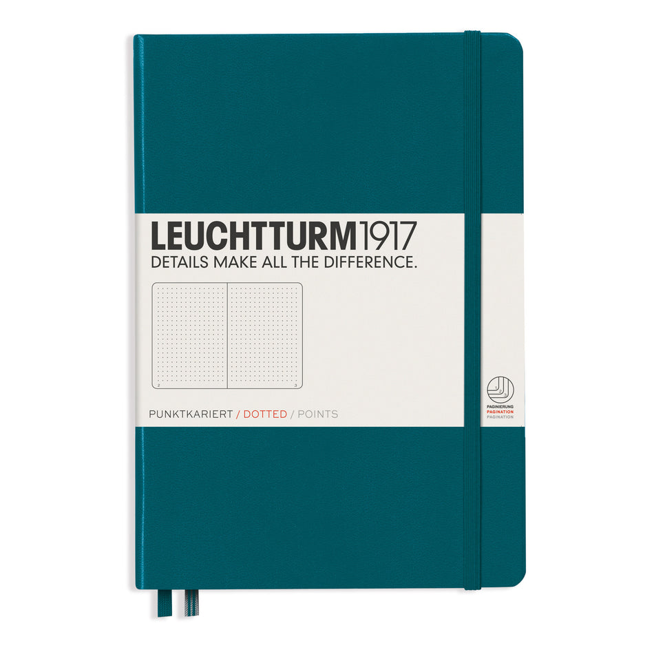 Valokuva tuotteesta Muistikirja A5/251 sivua Leuchtturm1917 Dotted Hard Pacific green, pistesivut, kuuluu tuoteryhmään Muistikirjat.