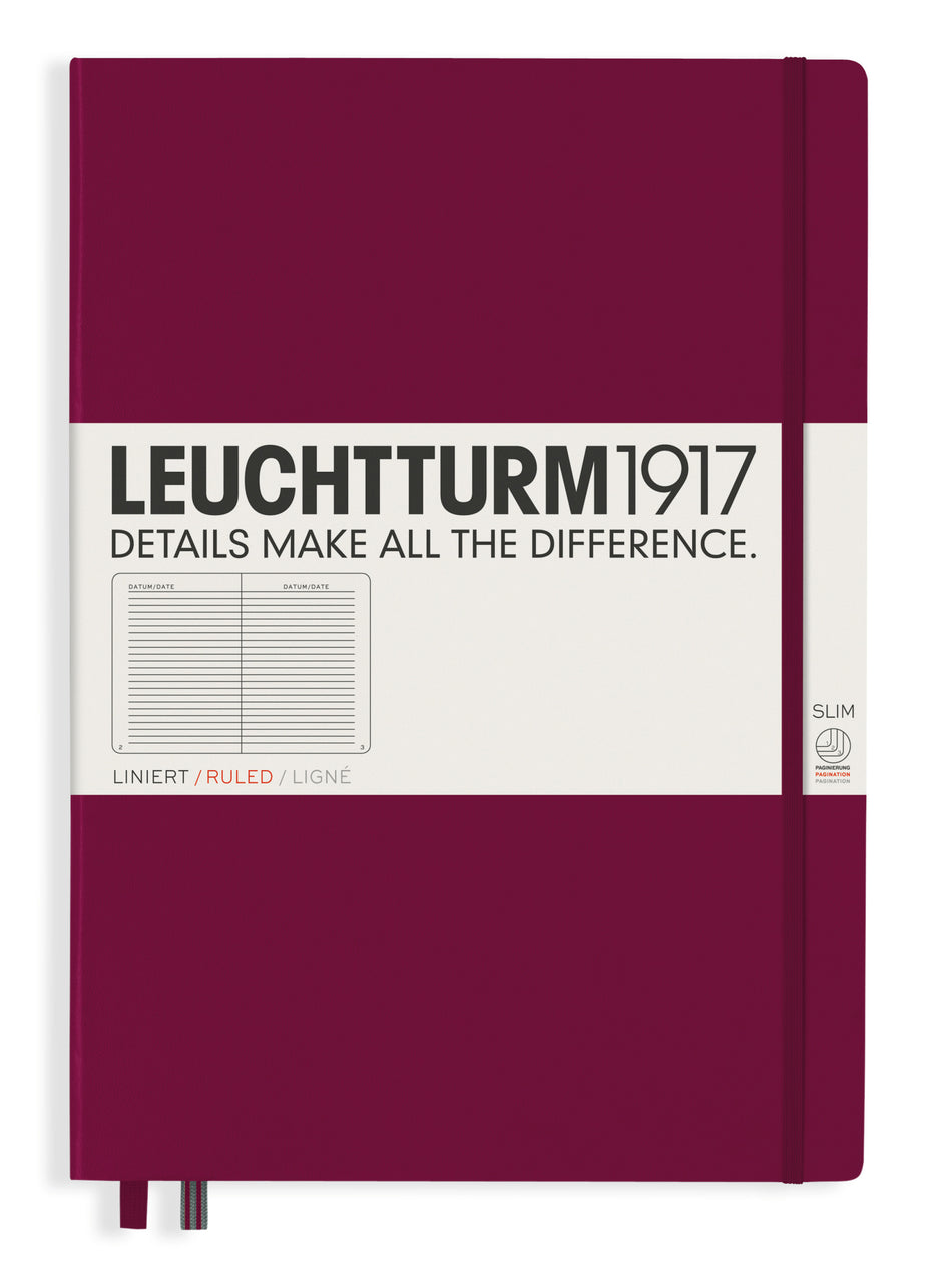 Valokuva tuotteesta Muistikirja A4+ Leuchtturm1917 Slim Hard Port Red ruled, kovakantinen viivallinen, kuuluu tuoteryhmään Muistikirjat.