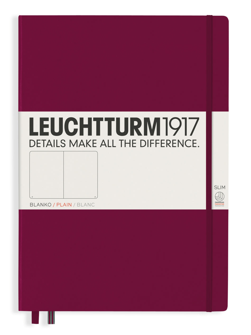 Valokuva tuotteesta Muistikirja A4+ Leuchtturm1917 Slim Hard Port Red plain, kovakantinen blanco, kuuluu tuoteryhmään Muistikirjat.