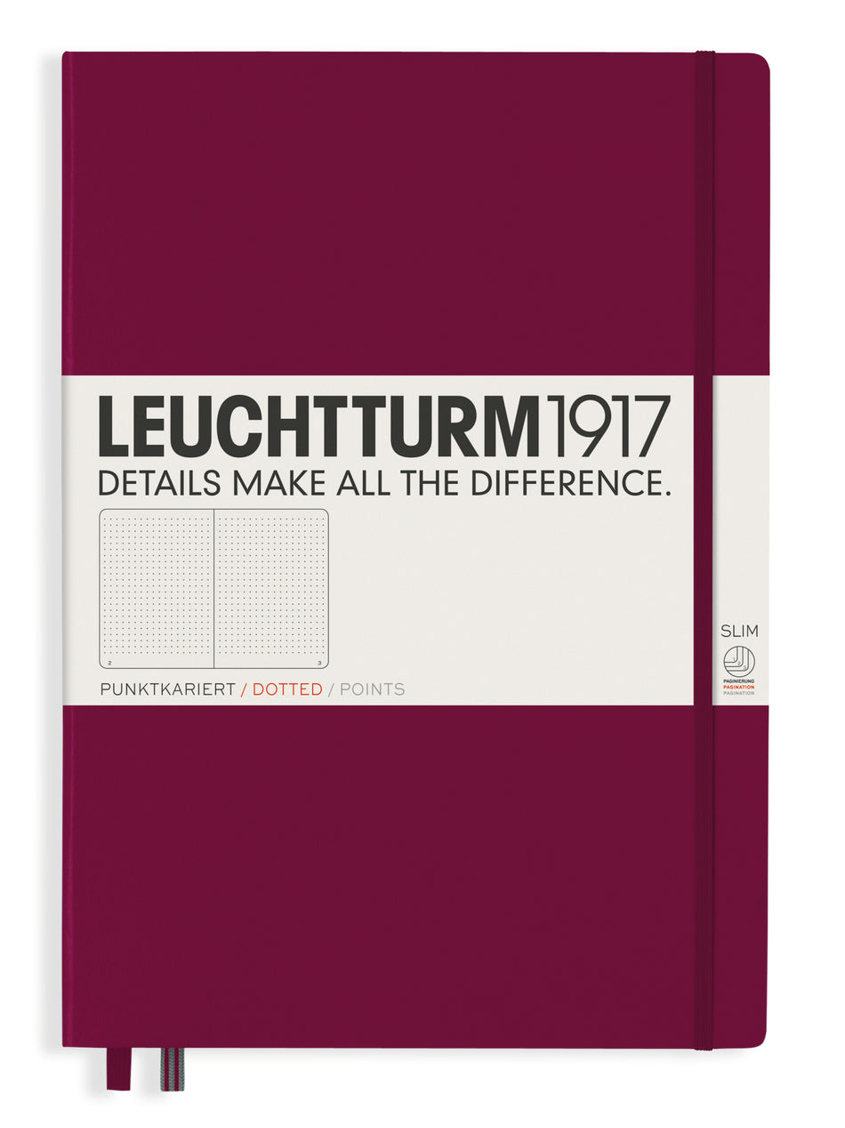 Valokuva tuotteesta Muistikirja A4+ Leuchtturm1917 Slim Hard Port Red dotted, kovakantinen pistesivut, kuuluu tuoteryhmään Muistikirjat.