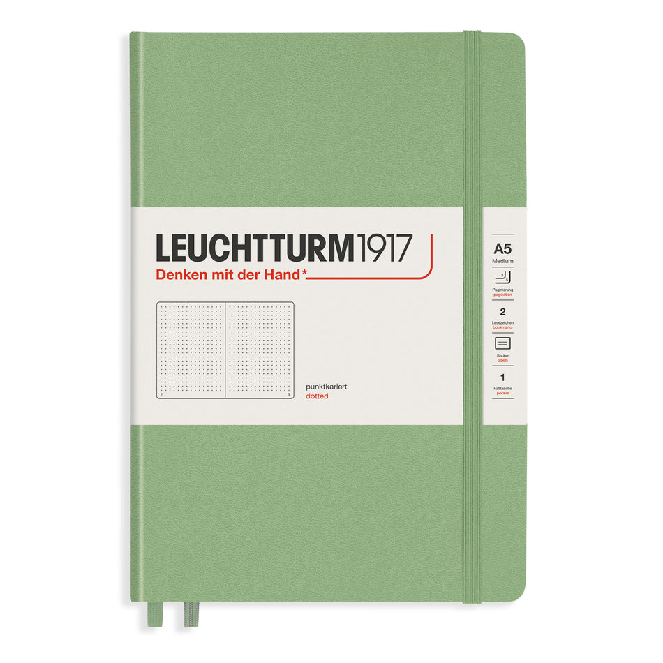 Valokuva tuotteesta Muistikirja A5/251 sivua Leuchtturm1917 Dotted Hard Sage, pistesivut, kuuluu tuoteryhmään Muistikirjat.