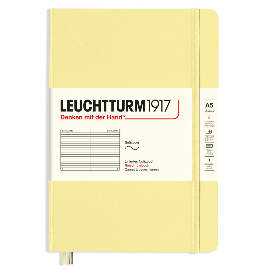 Valokuva tuotteesta Muistikirja A5 Leuchtturm1917 Soft Ruled Vanilla, pehmeäkantinen viivallinen, kuuluu tuoteryhmään Muistikirjat.
