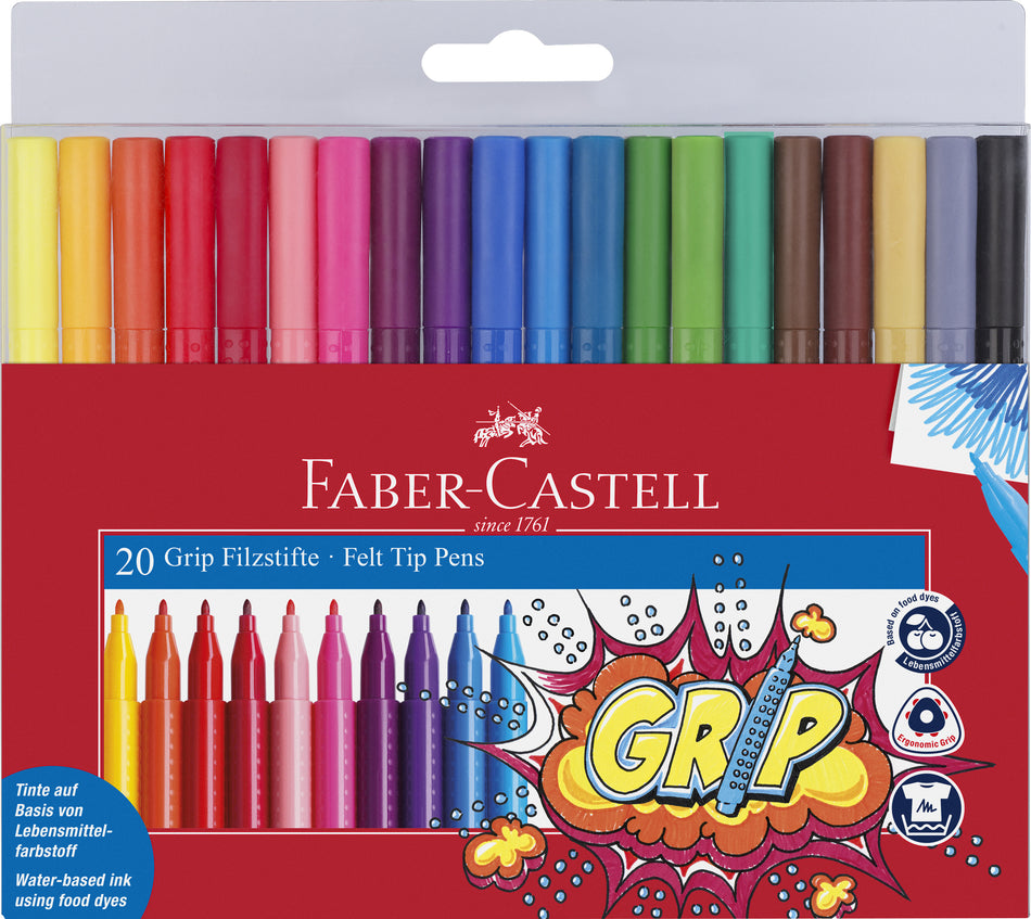 Valokuva tuotteesta Huopakynä 20 kpl Grip Faber-Castell, kuuluu tuoteryhmään Lasten piirustustarvikkeet.