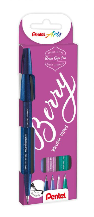 Valokuva tuotteesta Sivellinkärkikynä 4 kpl Pentel Brush Sign Pen Berry, kuuluu tuoteryhmään Huopakynät.