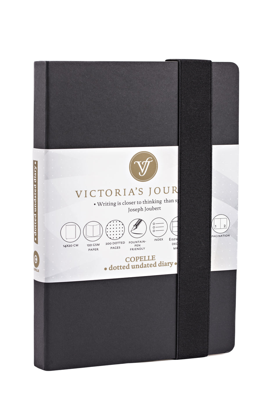 Valokuva tuotteesta Muistikirja 14x21 cm musta Victorias Journals Copelle pistesivut, kuuluu tuoteryhmään Muistikirjat.