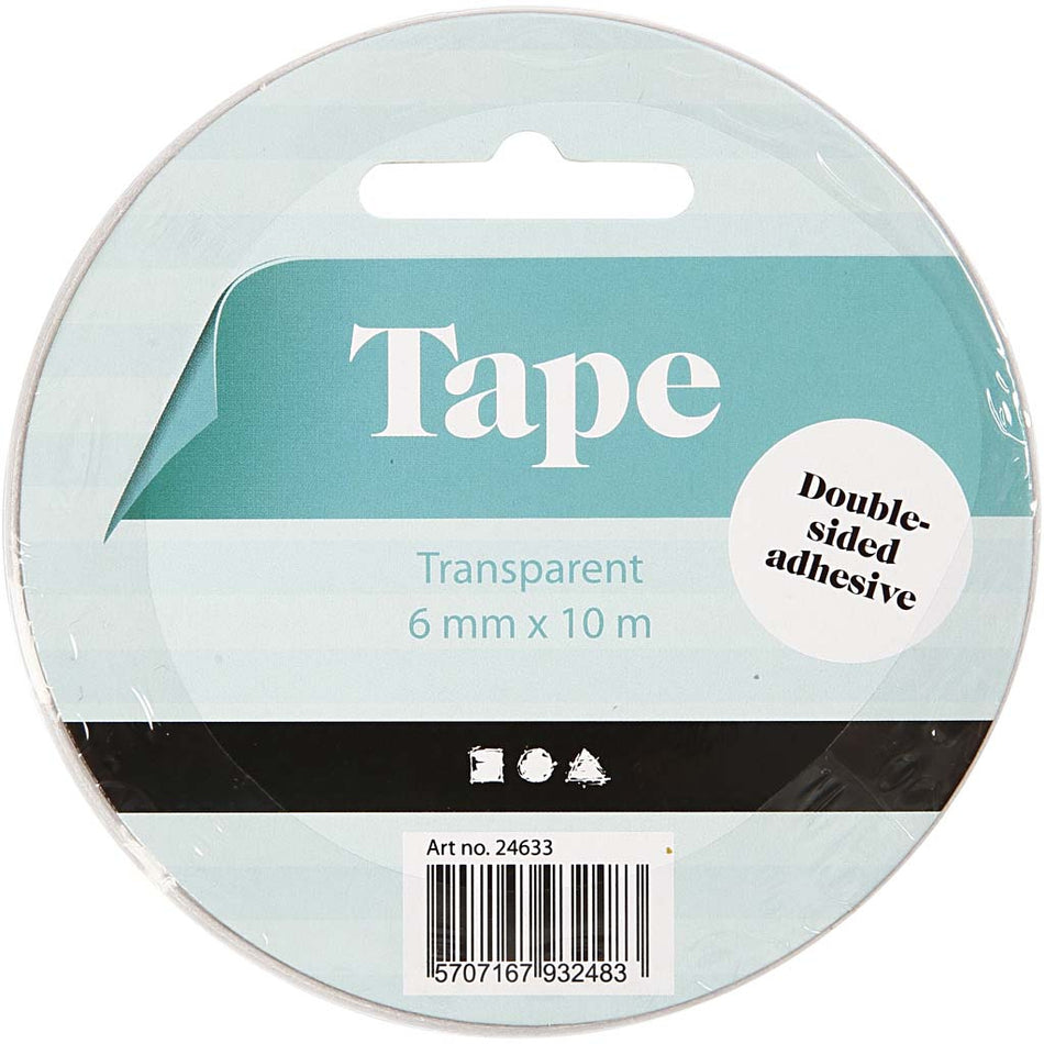 Valokuva tuotteesta Teippi 6 mm/10 metriä, kaksipuoleinen, kuuluu tuoteryhmään Liimat ja sakset.