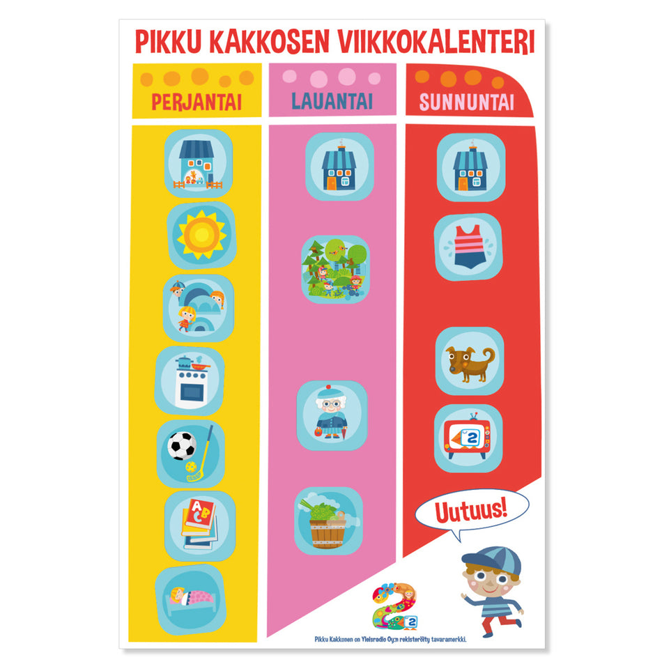 Valokuva tuotteesta Lasten viikkokalenteri, kuuluu tuoteryhmään Seinäkalenterit.