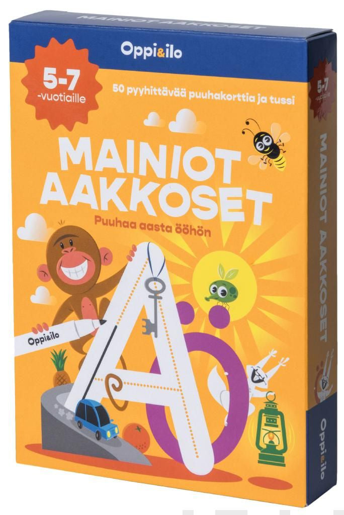 Valokuva kirjasta  Mainiot aakkoset -puuhakortit 5-7 v, kuuluu tuoteryhmään Väritys-puuhakirjat.