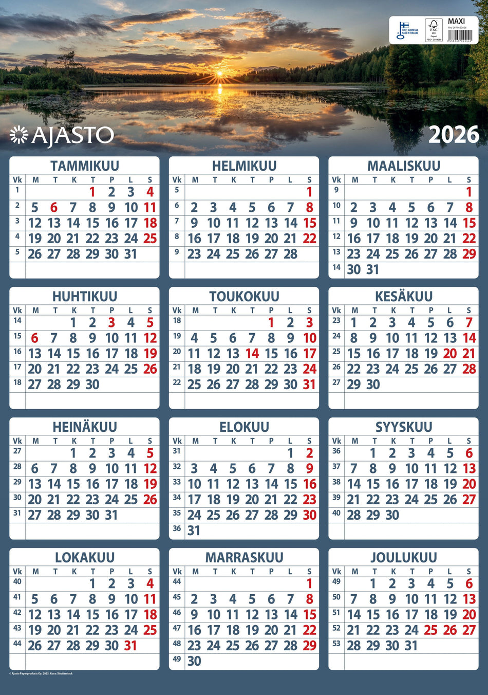 Valokuva tuotteesta Maxi 2026, kuuluu tuoteryhmään Seinäkalenterit.