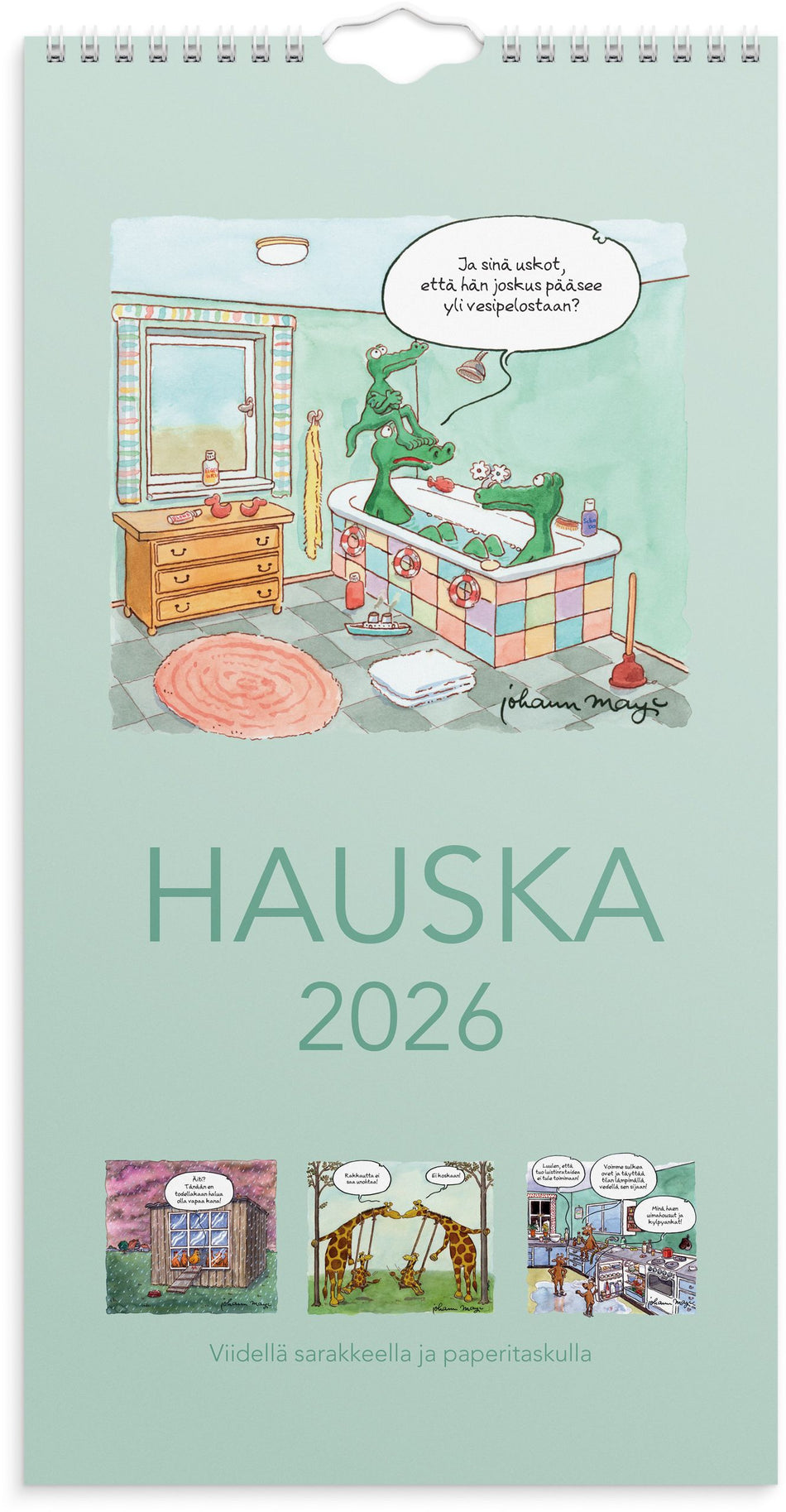Valokuva tuotteesta Hauska paperitaskulla 2026, kuuluu tuoteryhmään Seinäkalenterit.