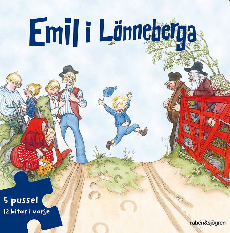 Valokuva kirjasta Astrid Lindgren Emil i Lönneberga Pusselbok : 5 pussel med 12 bitar i varje, kuuluu tuoteryhmään Ruots lapset nuoret ja sarjakuvat.