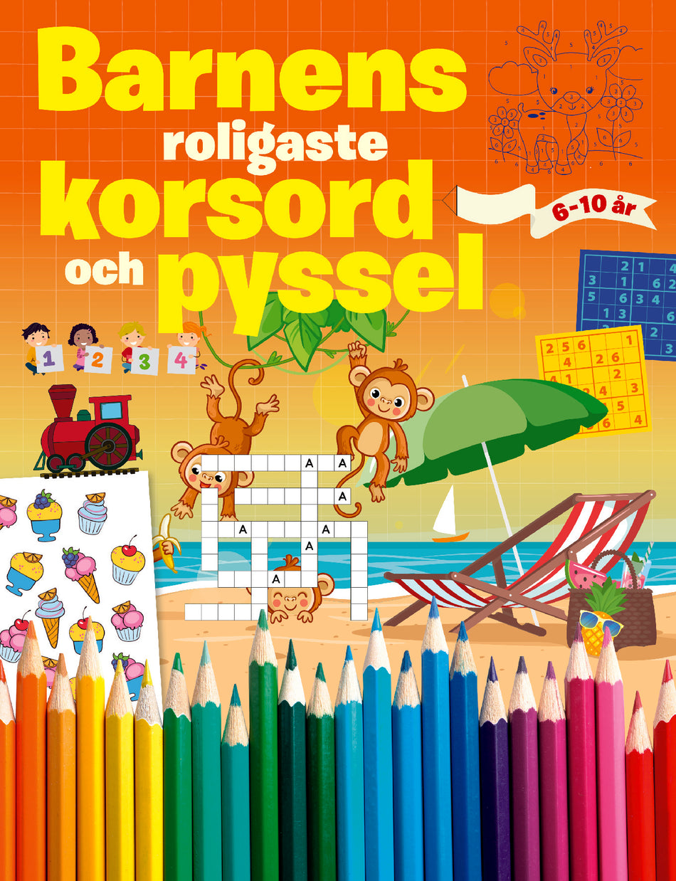 Valokuva kirjasta N/A Barnens roligaste korsord och pyssel, kuuluu tuoteryhmään Ruots lapset nuoret ja sarjakuvat.