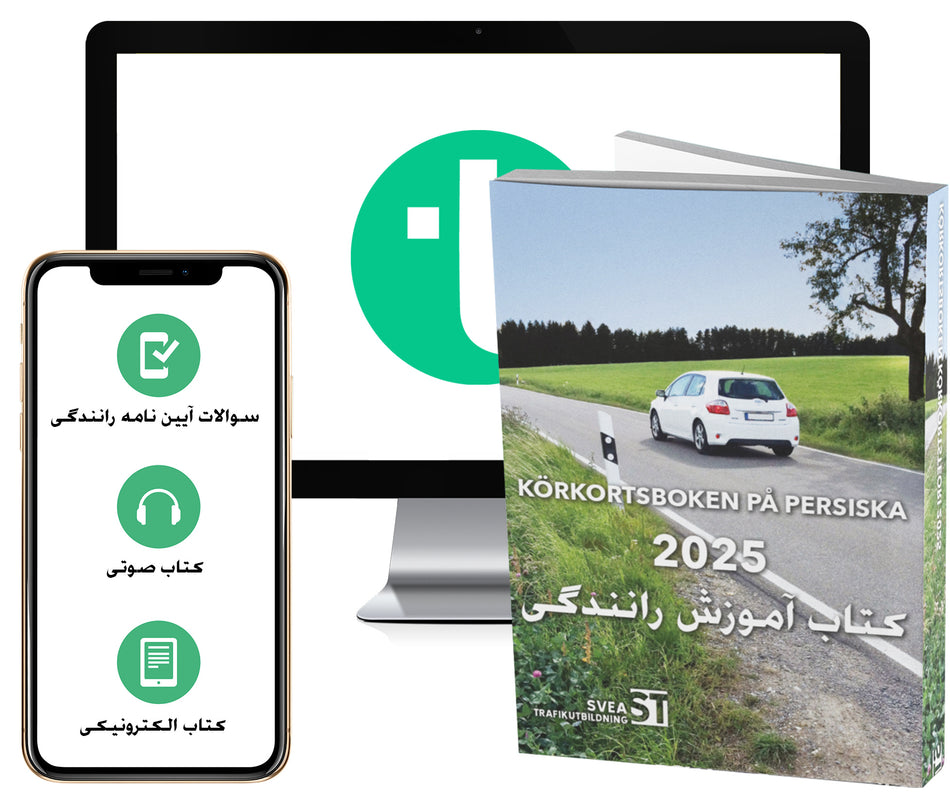 Valokuva kirjasta Svea Trafikutbildning Körkortsboken på Persiska 2025 (bok + digitalt teoripaket på persiska med körkortsfrågor, övningar, ljudbok &amp; ebok), kuuluu tuoteryhmään Ruots muu tieto.