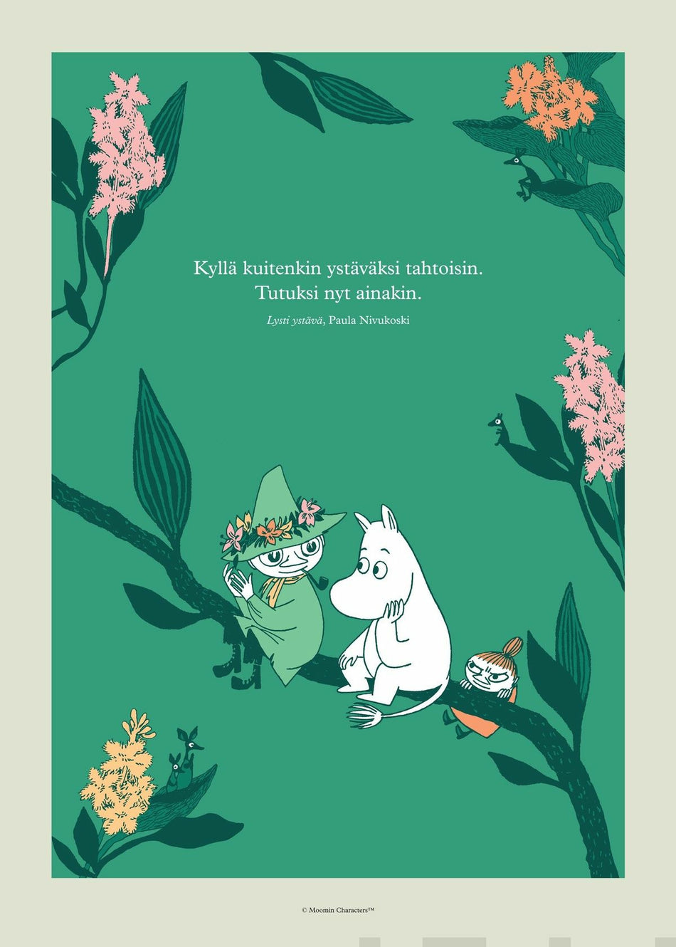 Valokuva tuotteesta Muumi-juliste Lysti ystävä, kuuluu tuoteryhmään Lahjatavarat.