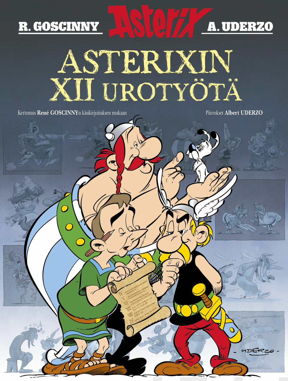 Valokuva kirjasta René Goscinny Asterixin XII urotyötä, kuuluu tuoteryhmään Sarjakuvat.