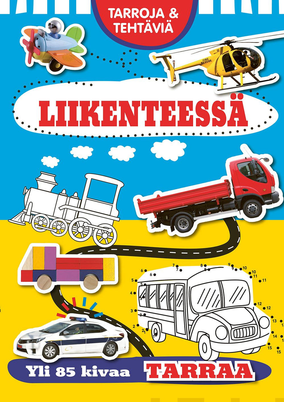Valokuva kirjasta  Tarroja &amp; tehtäviä - Liikenteessä, kuuluu tuoteryhmään Väritys-puuhakirjat.