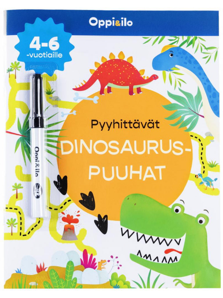 Valokuva kirjasta Kirsteen Robson Pyyhittävät Dinosauruspuuhat -puuhakirja 4-6 v, kuuluu tuoteryhmään Väritys-puuhakirjat.
