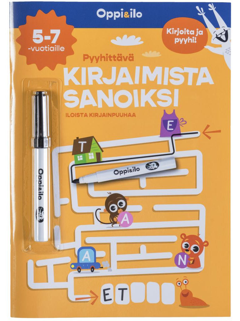 Valokuva kirjasta Reetta Wirtanen / Ritva Ketonen Pyyhittävä Kirjaimista sanoiksi 5-7 v, kuuluu tuoteryhmään Väritys-puuhakirjat.