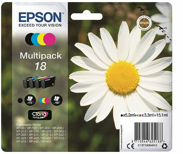 Epson 18 4-väri Multipack inkjetväri, Päivänkakkara T18