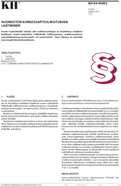 Valokuva kirjasta  KH X4-00463, Huoneiston kunnossapitoilmoituksen laatiminen, kuuluu tuoteryhmään E-kirjat tieto.