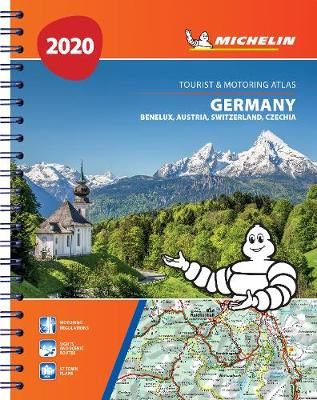 Valokuva kirjasta  Germany, Benelux, Austria, Switzerland, Czech Republic / Saksa, Benelux, Itävalta, Sveitsi, Tsekki 2020 1:30 000/1:600 000 Michelin tiekartasto, kuuluu tuoteryhmään Tie- ja opaskartat.