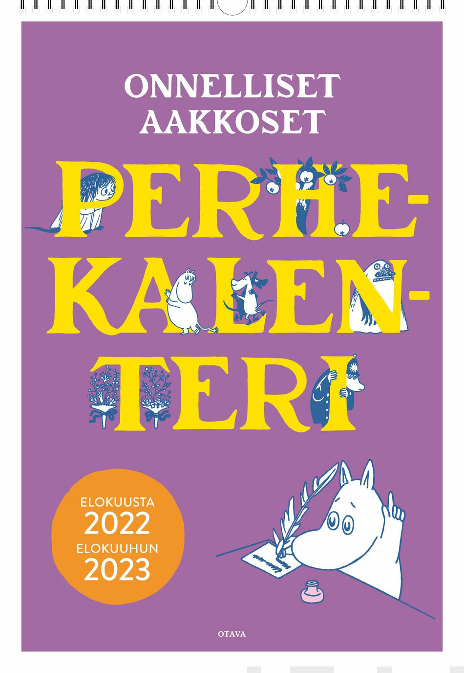 Valokuva tuotteesta Muumit Onnelliset aakkoset perhekalenteri 2022-2023, kuuluu tuoteryhmään Tasku- ja pöytäkalenterit.