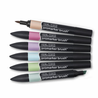 Sivellintussi Brush Promarker 6 väriä Pastel Tones W&N
