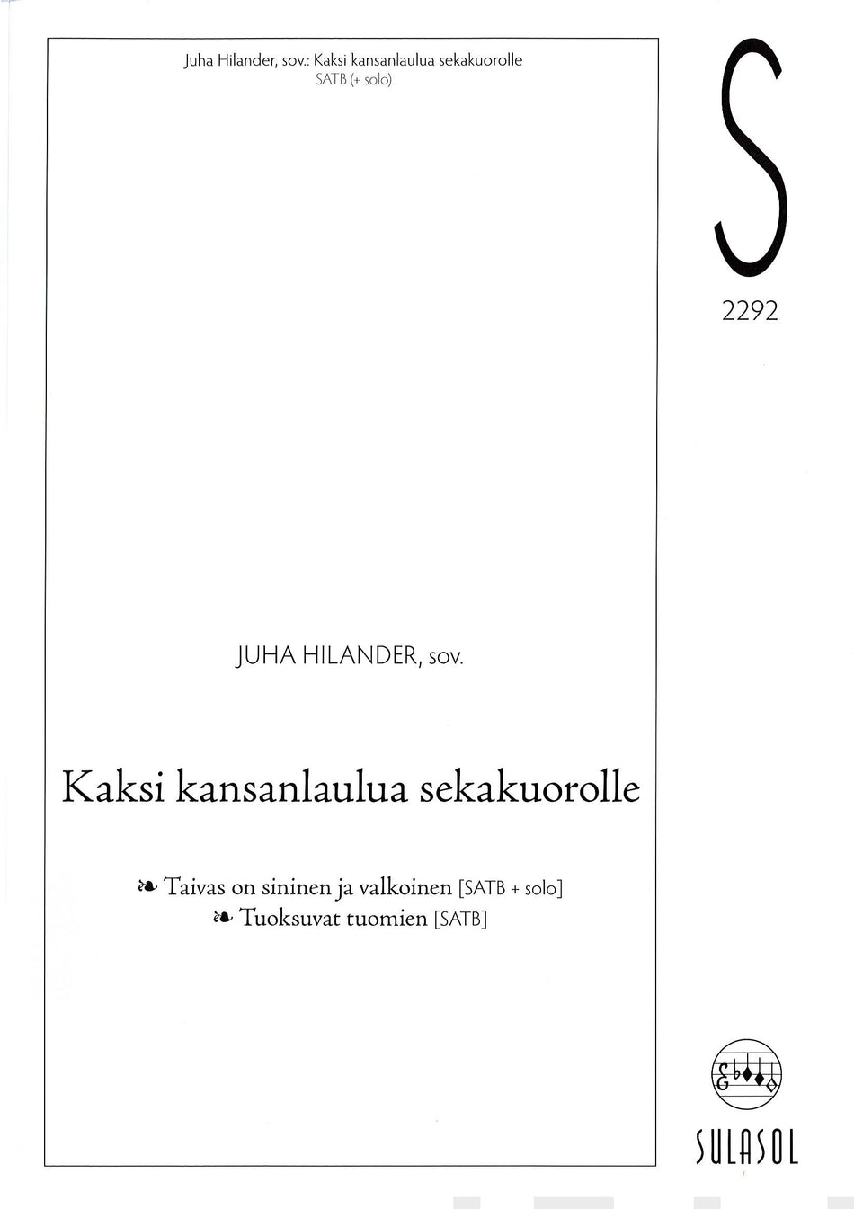 Valokuva kirjasta  Kaksi kansanlaulua sekakuorolle, kuuluu tuoteryhmään Musiikki.