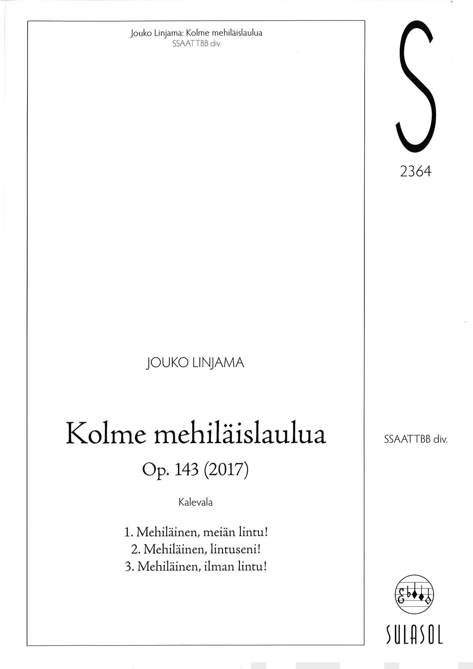 Valokuva kirjasta  Kolme mehiläislaulua Op. 143, kuuluu tuoteryhmään Musiikki.