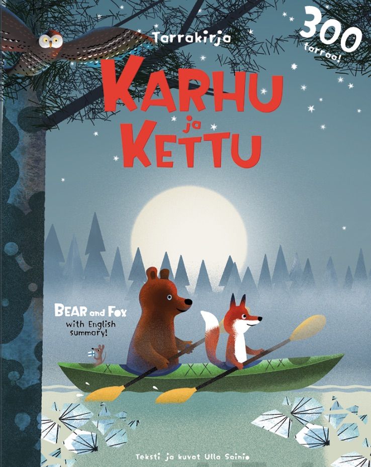 Valokuva kirjasta Ulla Sainio Karhu ja kettu -tarrakirja, kuuluu tuoteryhmään Väritys-puuhakirjat.