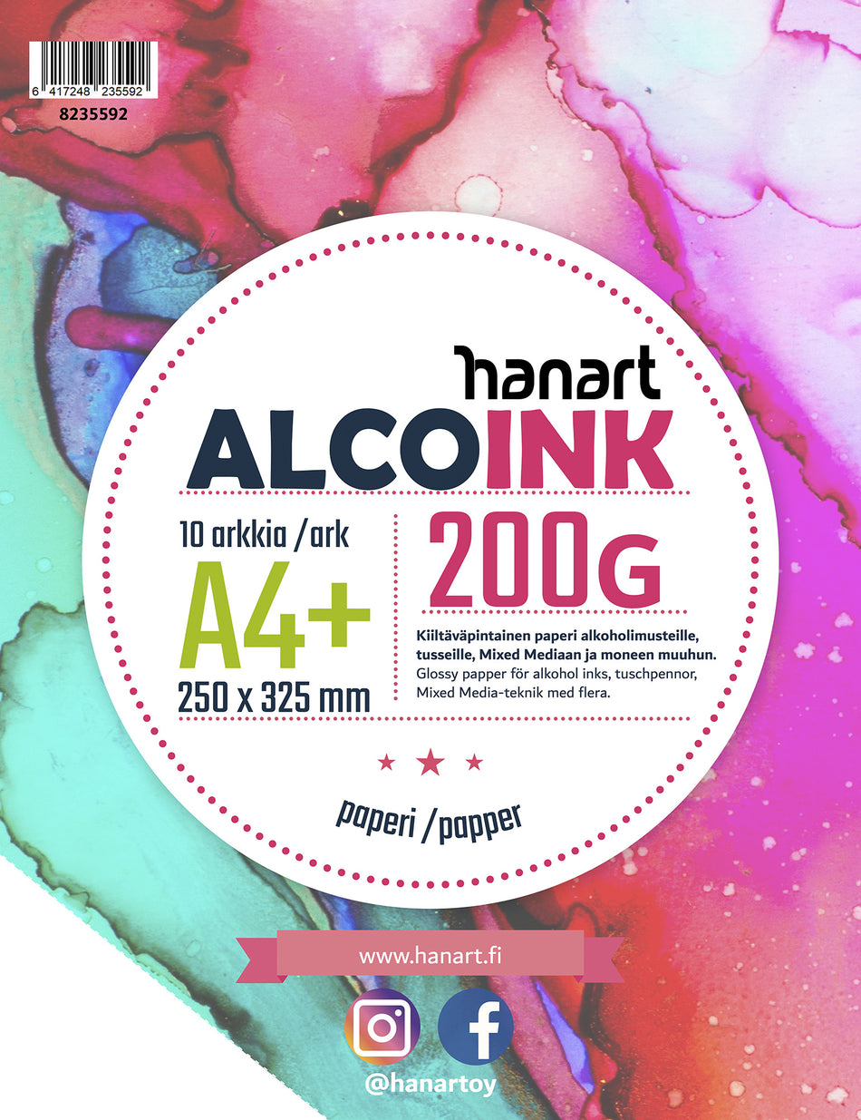 Valokuva tuotteesta Alkoholimustepaperi 25x32,5cm/10kpl AlcoInk 200g alkoholimusteelle, kuuluu tuoteryhmään Taidetarvikkeet.