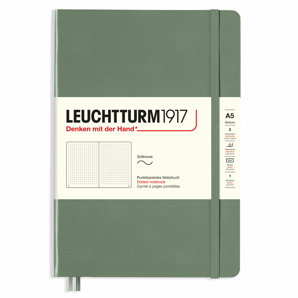Valokuva tuotteesta Muistikirja A5 Leuchtturm1917 Soft Dotted Olive, pehmeäkantinen pistesivut, kuuluu tuoteryhmään Muistikirjat.