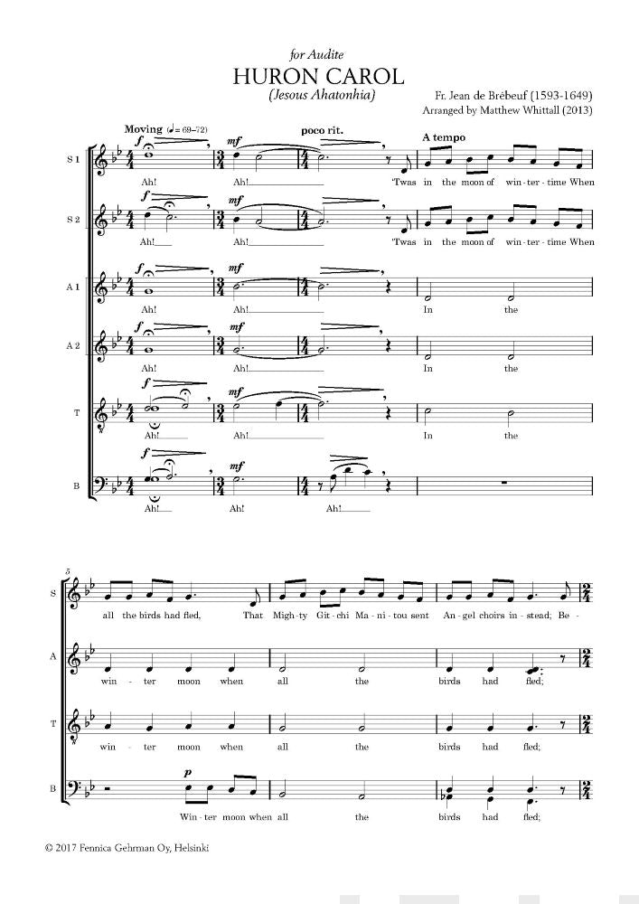 Valokuva kirjasta  Huron Carol for mixed choir (10 kpl/cps), kuuluu tuoteryhmään Musiikki.