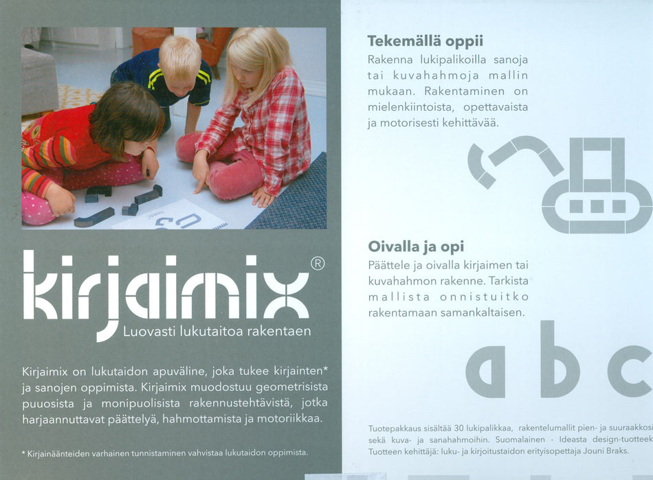 Valokuva kirjasta  Kirjaimix (aapinen + puupalikat), kuuluu tuoteryhmään P-kirjat.