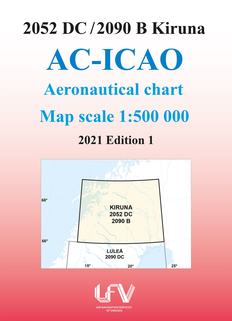 Valokuva kirjasta  ACICAO 2052DC/2090B Kiruna 2021 : Skala 1:500 000, kuuluu tuoteryhmään Ruots muu tieto.