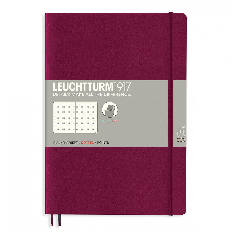 Valokuva tuotteesta Muistikirja B5 Leuchtturm1917 Soft Port Red dotted, pehmeäkantinen pistesivut, kuuluu tuoteryhmään Muistikirjat.