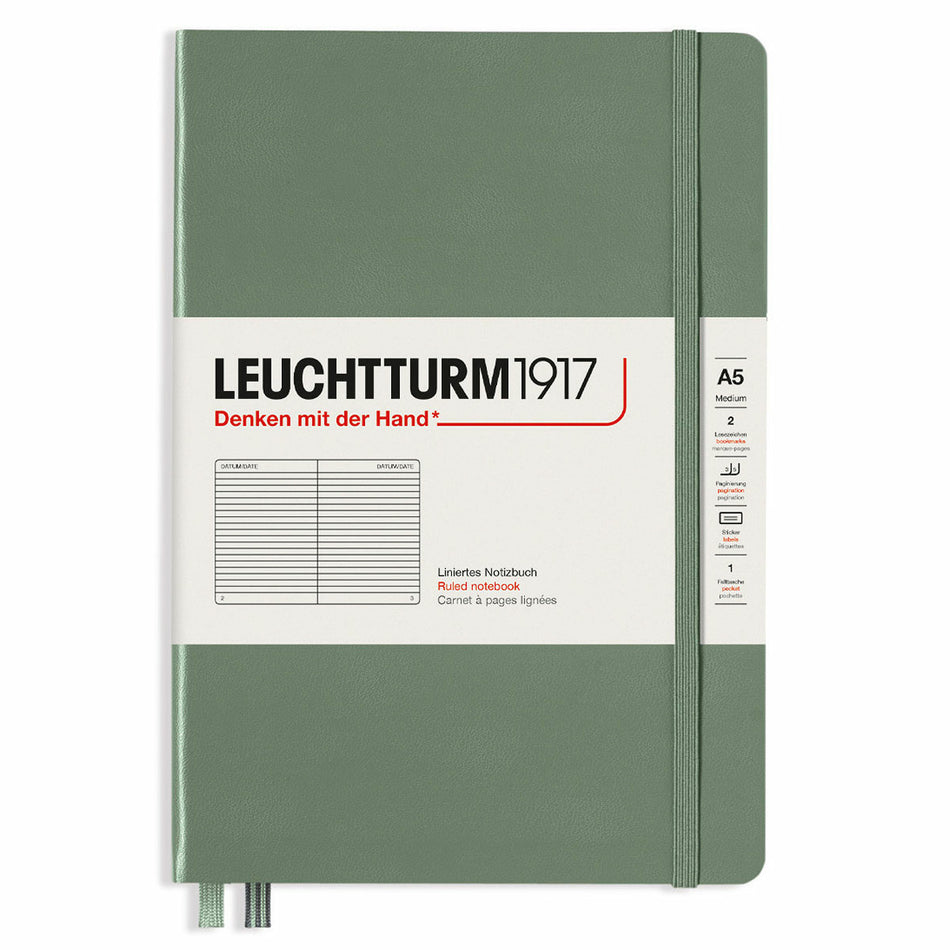 Valokuva tuotteesta Muistikirja A5 Leuchtturm1917 Hard  Ruled Olive, kovakantinen viivallinen, kuuluu tuoteryhmään Muistikirjat.