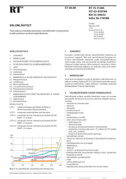Valokuva kirjasta  RT 75-11285, Valonlähteet, kuuluu tuoteryhmään E-kirjat tieto.