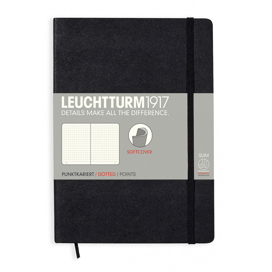 Valokuva tuotteesta Muistikirja A5/121 sivua Leuchtturm1917 Dotted Soft Black, pistesivut, kuuluu tuoteryhmään Muistikirjat.