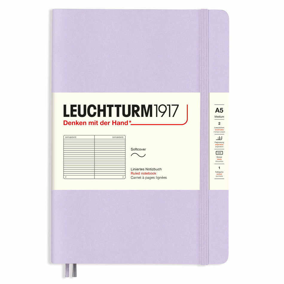 Valokuva tuotteesta Muistikirja A5 Leuchtturm1917 Soft Ruled Lilac, pehmeäkantinen viivallinen, kuuluu tuoteryhmään Muistikirjat.