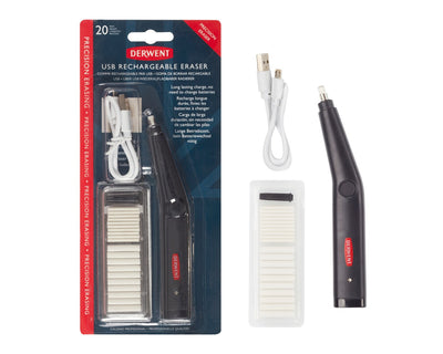 Derwent USB-pyyhekumi 10+10 vaihtokumilla, sis myös vaihtokärjen kapeammalle kumille