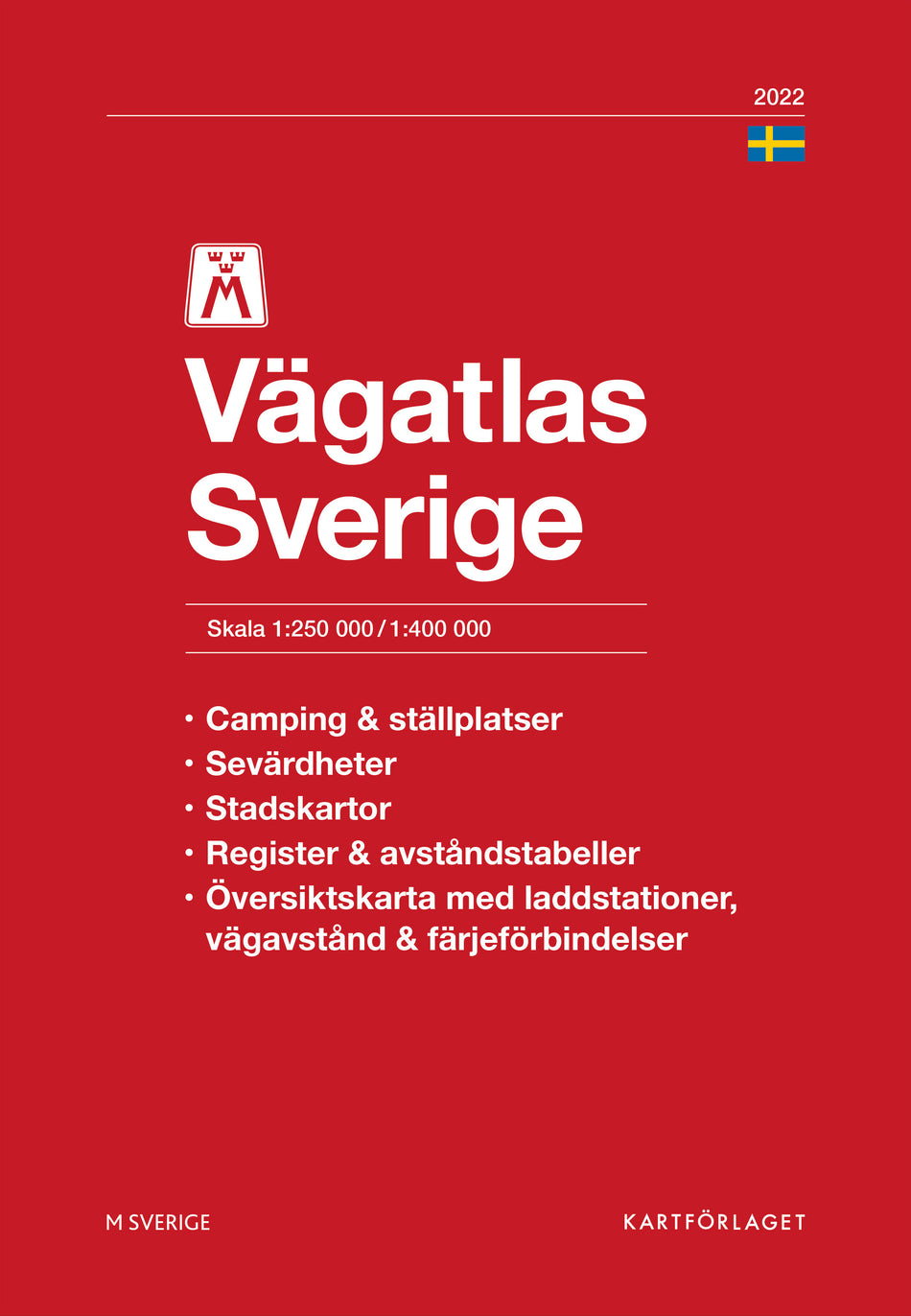 Valokuva kirjasta  M Vägatlas Sverige 2022 : Skala 1:250.000-1:400.000, kuuluu tuoteryhmään Ruots harrasteet taide.