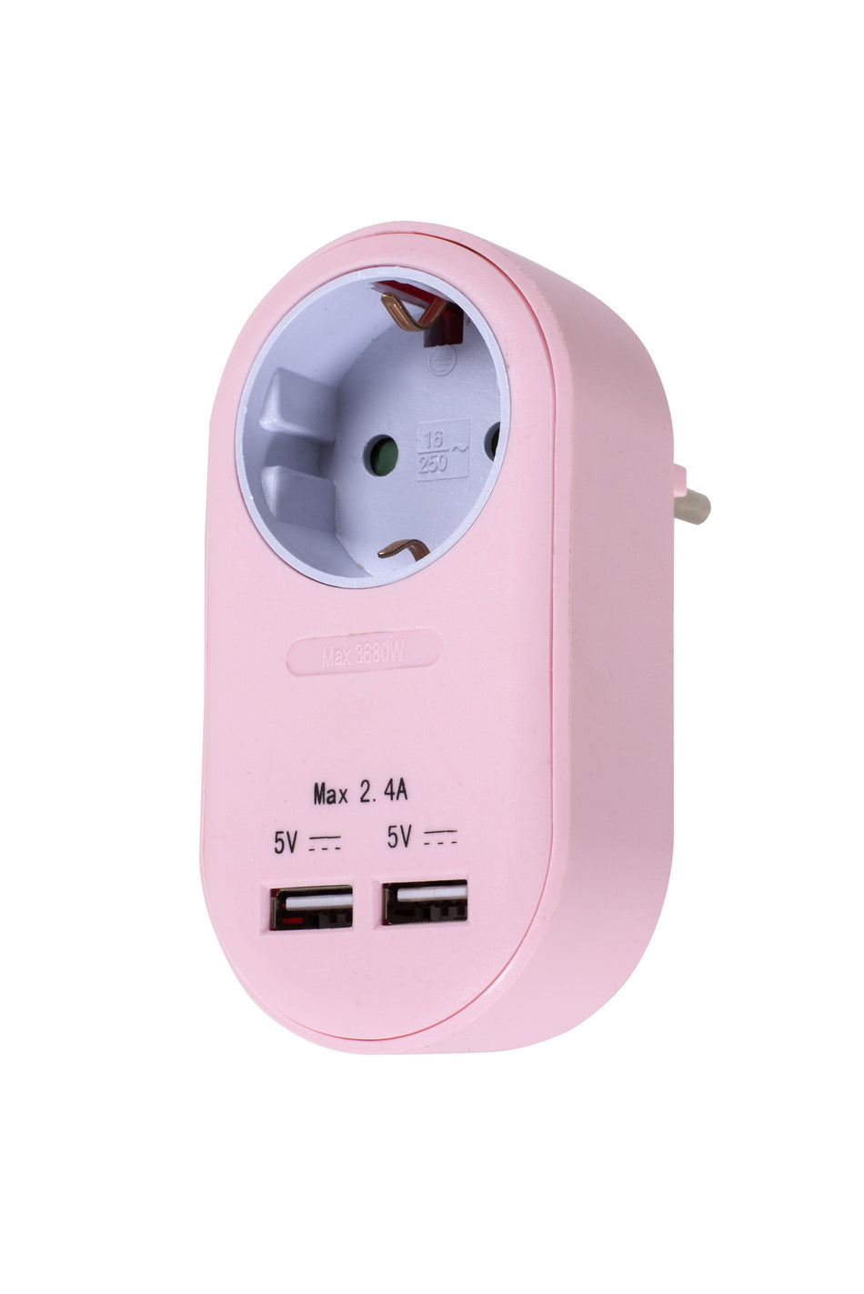 Valokuva tuotteesta Pistoke + dual USB 2,4A Roosa nauha, kuuluu tuoteryhmään Muut tarvikkeet.