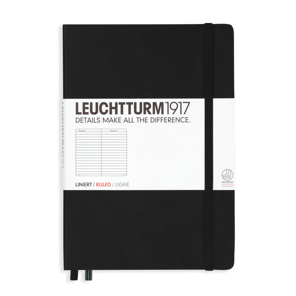 Valokuva tuotteesta Muistikirja A5/251 sivua Leuchtturm1917 Ruled Hard Black, viivallinen, kuuluu tuoteryhmään Muistikirjat.